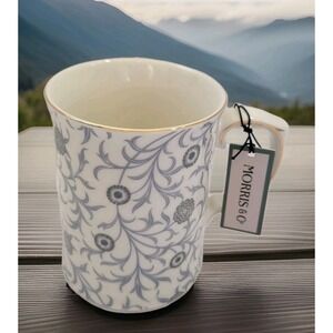 NEW Morris & Co. Fine China Ceramic  MUG GRAY Florals Pattern GOLD Rim